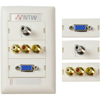 NTW Pre-Configured Customizable UniMedia Wall Plate with VGA, 1/8" Audio, Composite Video, & RCA Stereo Audio Pass-Through