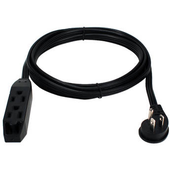 QVS 3-Outlet Flat Right-Angle Power Extension Cord (16 AWG, Black, 10')