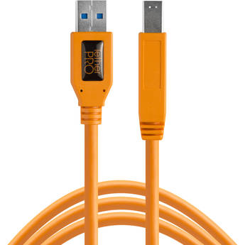 Tether Tools TetherPro SuperSpeed USB 3.0 Male A to Male B Cable (15', High-Visibility Orange)