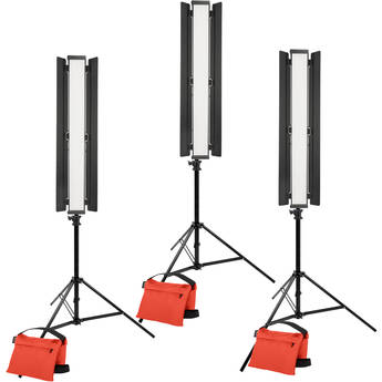 Genaray Three-Point Lighting 36" Soft Strip 3-Light Standard Kit with Light Stands
