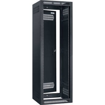 Lowell Manufacturing Enclosed Rack 35 RU x 22" Deep with Adjustable Rails and Rear Door (Black)