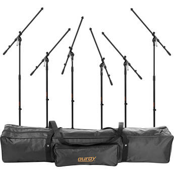 Auray 6 Pack of Auray MS-5230F Tripod Mic Stands with Fixed Booms and Stand Bag Kit