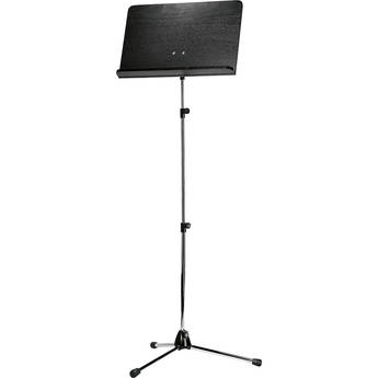 K&M Orchestra Music Chrome Stand, Longer Shaft (Black Wooden Desk)