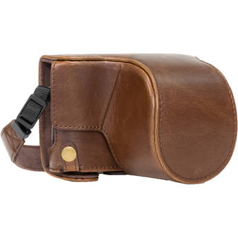 MegaGear Ever Ready PU Leather Case & Strap for Select Panasonic LUMIX with 12-32mm (Dark Brown)