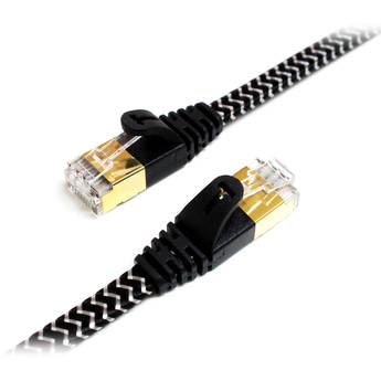 Tera Grand Cat 7 Ultra Flat Braided Ethernet Patch Cable (10Gb, 6', Black & White)