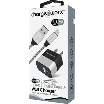ChargeWorx 3.1A USB Type-C & Type-A Dual Wall Charger with 3' USB Type-C Cable (Silver)