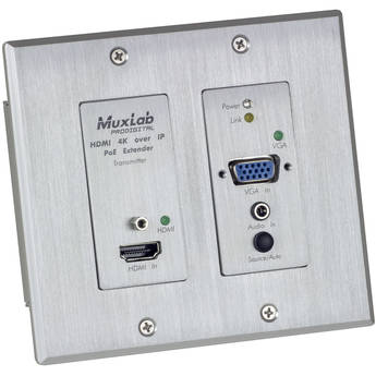 MuxLab HDMI/VGA Over IP PoE Wall Plate Transmitter for Select Receivers (White)