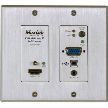 MuxLab UHD 4K HDMI/VGA/USB over IP PoE Wall Plate Transmitter