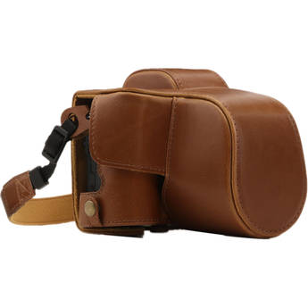 MegaGear Ever Ready PU Leather Case and Strap for Canon EOS M50, M50 Mark II (Light Brown)