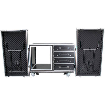 ProX XS-12U4DTW 12 RU Shockproof Workstation Case with Dual Side Tables and Drawers (24" Rail to Rail)