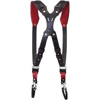 RL Handcrafts Clydesdale Pro-DLX Dual Leather Camera Harness (Large, Black/Red)