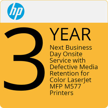 HP 3-Year Next Business Day Onsite Service with Defective Media Retention for Color LaserJet MFP M577 Printers
