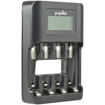 Jupio 4-Slot USB Ultra-Fast Charger with LCD for Rechargeable AA and AAA Batteries
