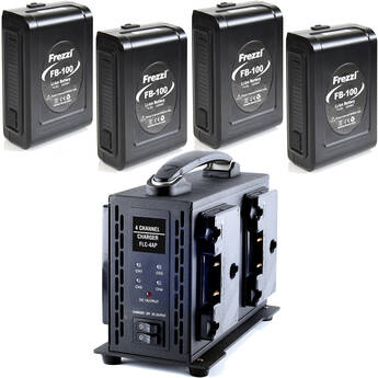 Frezzi 4 x 100Wh FB-100 Batteries & Quad Charger Kit (Gold Mount)