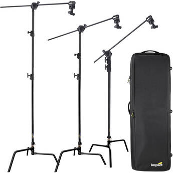 Impact 3x C-Stand with Turtle Base, Grip Head, 40" Extension Arm & Rolling Case Kit