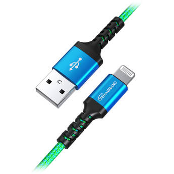 Tera Grand C89 MFi Certified Lightning to USB Sync and Charging Cable (7', Blue/Green)