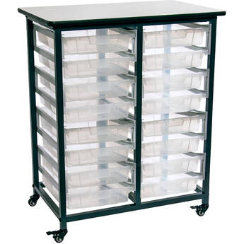 Luxor Mobile Bin Storage Double-Rack Unit with 16 Small Clear Bins