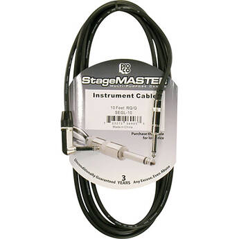 Pro Co Sound StageMASTER 1/4"  Angled Male to 1/4"  Male Cable - 10'