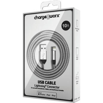 ChargeWorx Lightning to USB Type-A Male Cable (10', Silver)