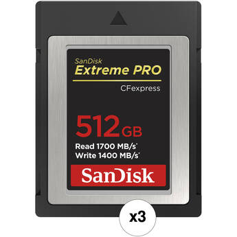 SanDisk 512GB Extreme PRO CFexpress Card Type B (3-Pack)