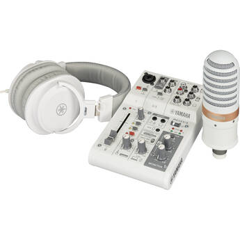 Yamaha AG03MK2 3-Channel Mixer/Interface Live Streaming Pack with Microphone and Headphones (White)