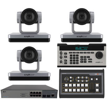BZBGEAR 3 x 20x PTZ Camera Broadcast Kit with 6-Channel Mixer, 8-Port Switch & Controller (Silver)