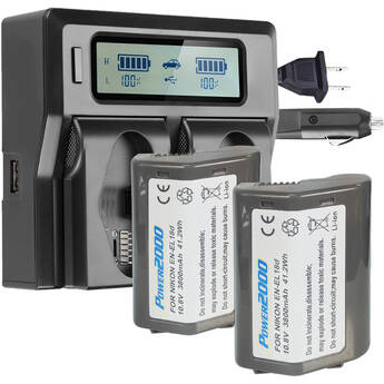 Power2000 2 x Nikon EN-EL18d Type Batteries & Dual Bay LCD Charger