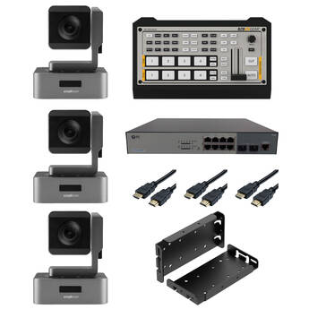 BZBGEAR Podcast Kit with 3 x 20x PTZ Cameras/Mixer/PoE Switch/Ceiling Mount/Cable