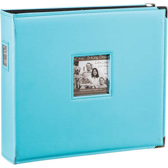 Pioneer Photo Albums T-12JF 12x12" 3-Ring Binder Sewn Leatherette Silver Tone Corner Scrapbook (Blue)