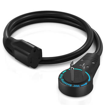 Maximm Cable 360° Rotating Flat Plug 16 AWG Extension Cord (1', Black)