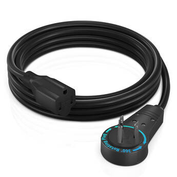 Maximm Cable 360° Rotating Flat Plug 16 AWG Extension Cord (6', Black)