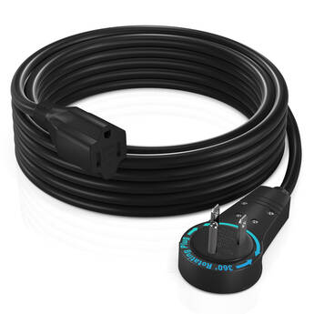 Maximm Cable 360° Rotating Flat Plug 16 AWG Extension Cord (10', Black)