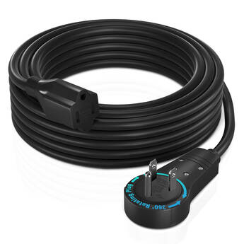 Maximm Cable 360° Rotating Flat Plug 16 AWG Extension Cord (15', Black)