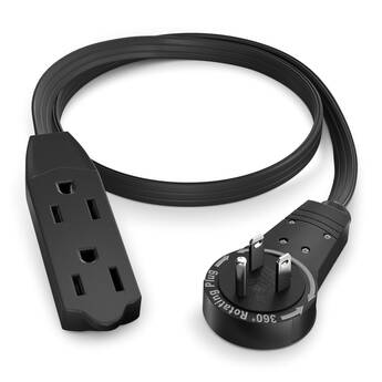 Maximm Cable Original Style 360° Rotating Flat Plug Extension Cord (1', Black)