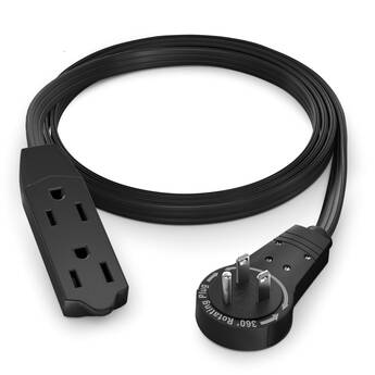 Maximm Cable Original Style 360° Rotating Flat Plug Extension Cord (3', Black)
