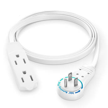 Maximm Cable Original Style 360° Rotating Flat Plug Extension Cord (3', White)