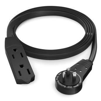 Maximm Cable Original Style 360° Rotating Flat Plug Extension Cord (4', Black)