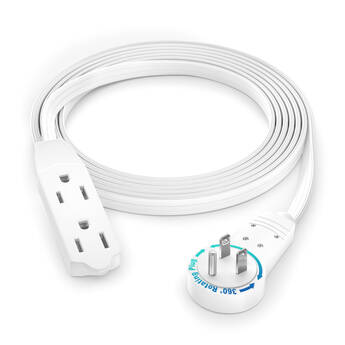 Maximm Cable Original Style 360° Rotating Flat Plug Extension Cord (6', White)