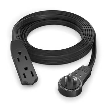 Maximm Cable Original Style 360° Rotating Flat Plug Extension Cord (10', Black)