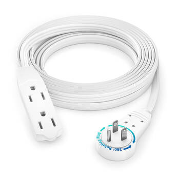 Maximm Cable Original Style 360° Rotating Flat Plug Extension Cord (12', White)