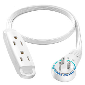Maximm Cable 360° Rotating Flat Extension Cord (1', White)