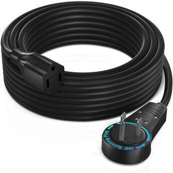 Maximm Cable 360° Rotating Flat Plug 16 AWG Extension Cord (25', Black)
