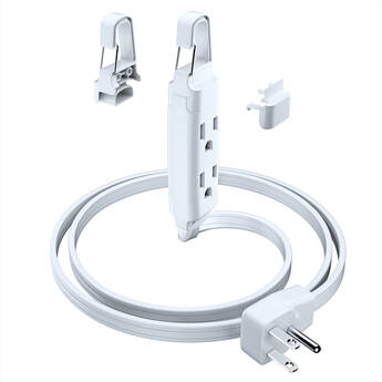 Maximm Cable Flat Plug Extension Cord with Hook System (1', White)