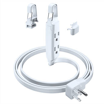 Maximm Cable Flat Plug Extension Cord with Hook System (3', White)