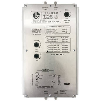 Blonder Tongue BIDA-5900 Series Broadband Indoor Distribution Amplifier with Power Doubling (43 dB, 54-1000 MHz)