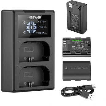 Neewer Dual USB Charger with LCD & 2 LP-E6NH 2250mAh Batteries