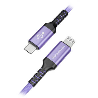 Tera Grand C94 MFi Certified USB-C to Lightning Braided Cable (6', Purple)