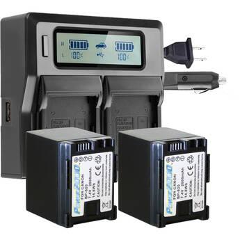 Power2000 2 x 2000mAh Li-Ion Batteries and Dual-Bay LCD Charger Kit for Canon BP-820