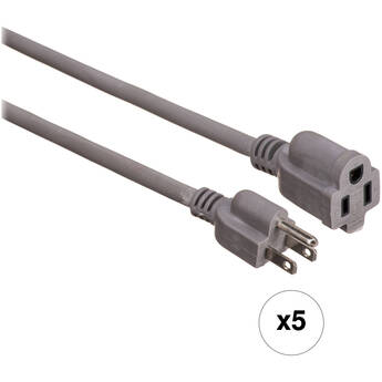 Watson AC Power Extension Cord (16 AWG, Gray, 1.5', 5-Pack)