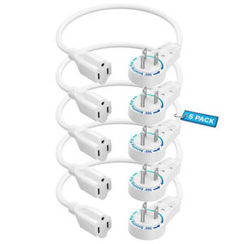 Maximm Cable Original Style 360° Rotating Flat Plug 6" Extension Cord (White, 5-Pack)